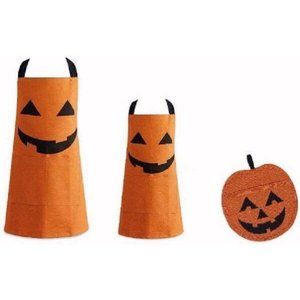 Matching Halloween Jack O'Lantern Aprons + Pumpkin Potholder Parent & Child